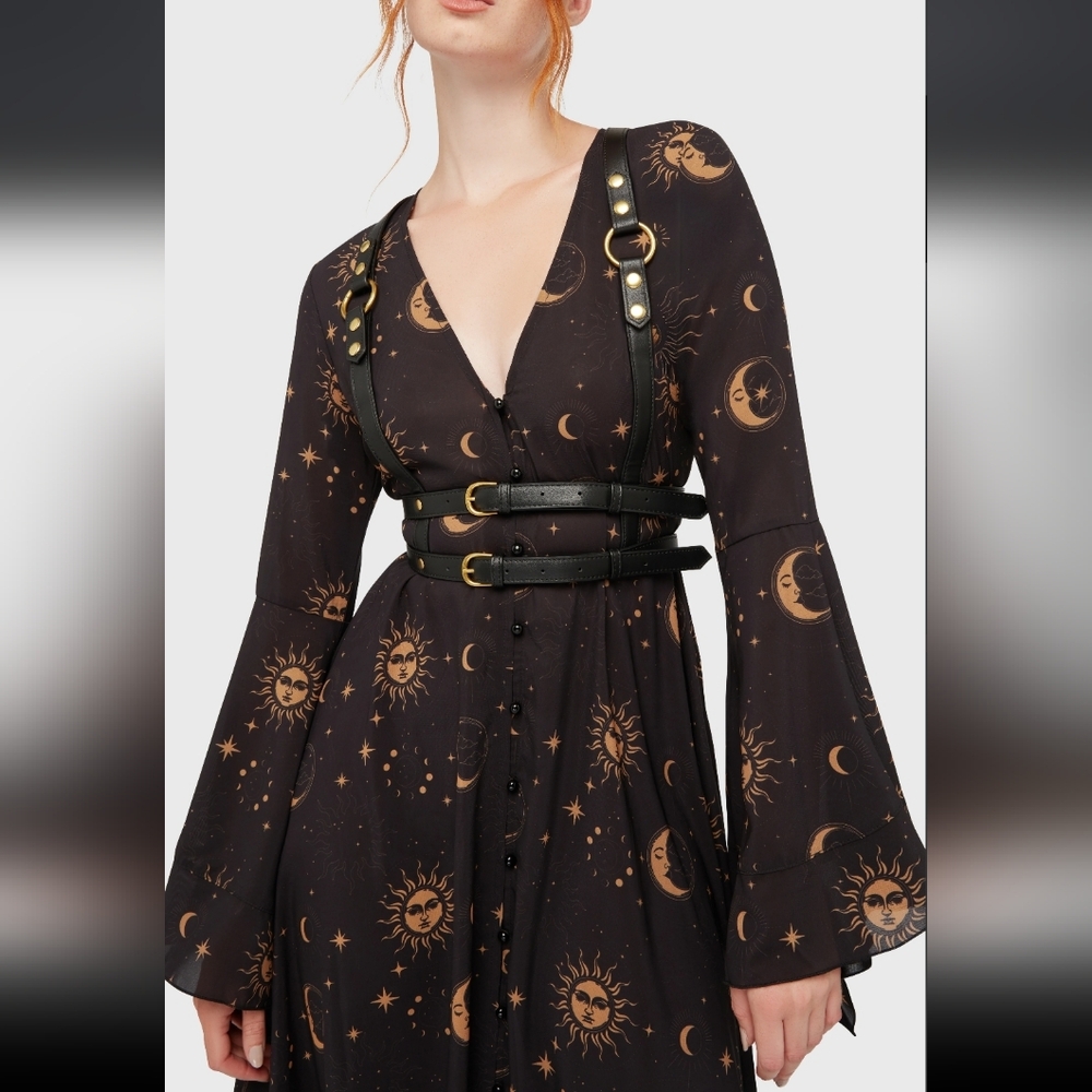 Killstar Black Dress with Gold Celestial Design - Picture 4 of 9